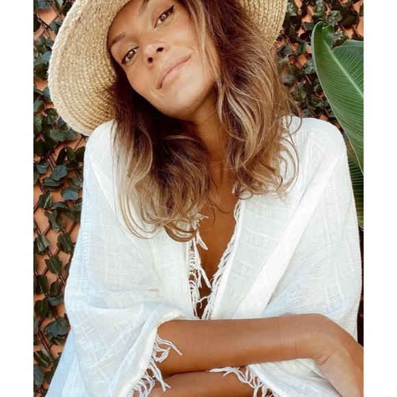 Zara White Fringed Kimono Size Medium - Picture 6 of 13